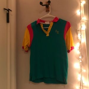 Vintage monogrammed color blocked collared shirt